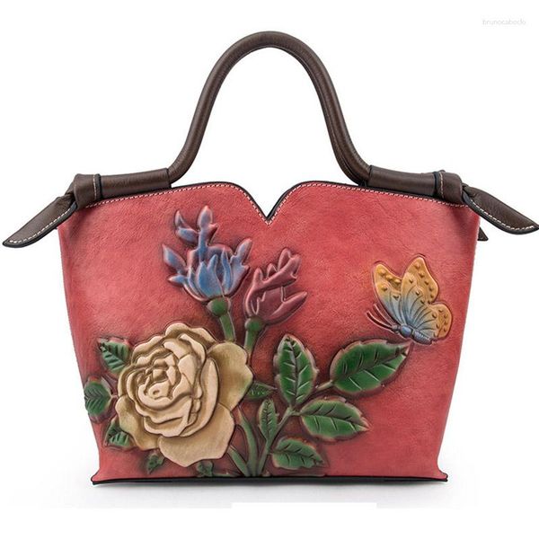 Borse da sera LUXURY Flower Rose Borsa da donna in vera pelle Borse di design femminile in vera pelle di vacchetta Spalla in pelle da donna