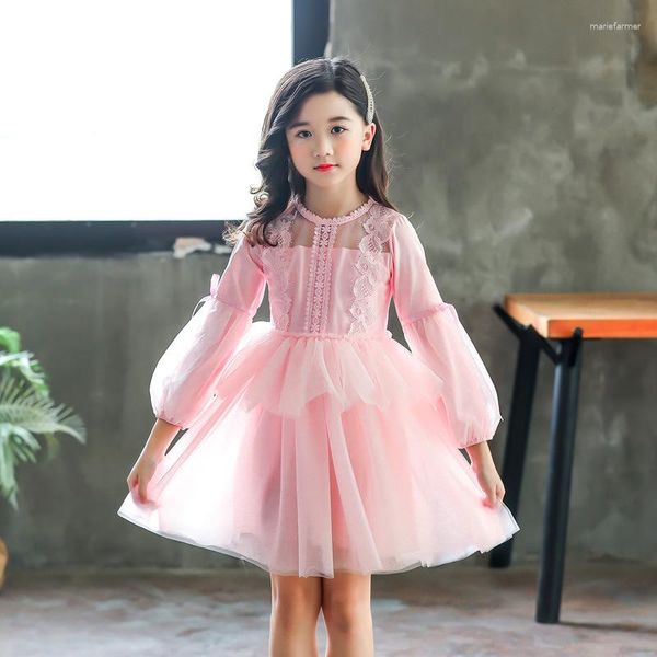 Ethnische Kleidung Blumenmädchen Rosa Laterne Ärmel Prinzessin Cheongsam Spitze Kinder Chinesisches Hochzeitskleid Qipao Lange orientalische Kleider Kinder