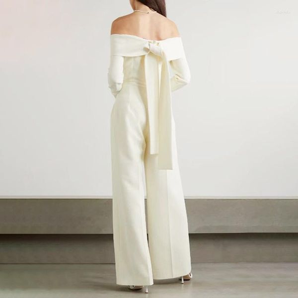 Kadınlar İki Parçalı Pantolon High Street Son 2023 Moda Tasarımcı Pist Gösterisi Düz Boyun Uzun Kollu Geniş Bacak Tulum