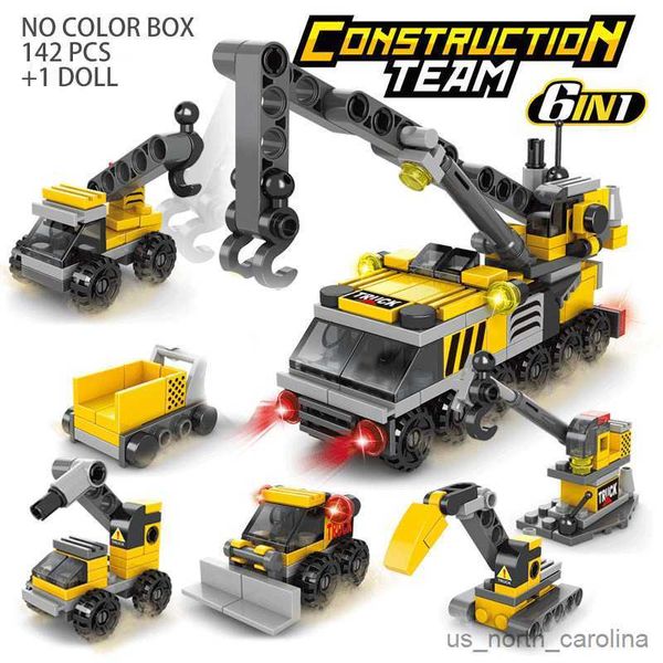 Blocchi 6IN1 City Fire Army Ingegneria Building Blocks Camion cisterna Auto Strada Ragazze Giocattoli per bambini R230907