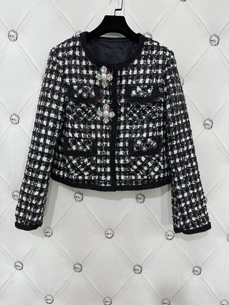 Jaquetas femininas 2023 mulheres moda de alta qualidade manga longa em torno do pescoço mil pássaros grid tweed jaqueta 0831