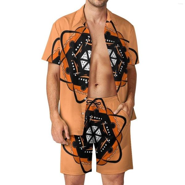 Herren-Trainingsanzüge, Orange Star Mandala Pizza, Herren-Sets, Fast Food, Kultur, Freizeit-Shorts, Neuheit, Strandhemd-Set, Kurzarm-Oversize-Anzug