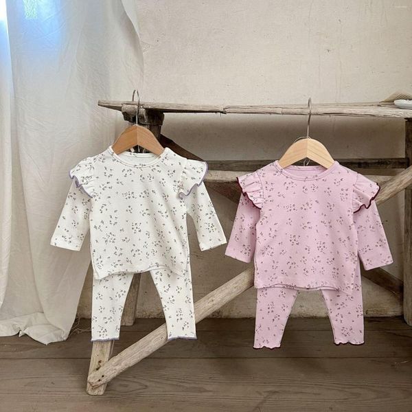 Set di abbigliamento 2023 Primavera Autunno Nato Neonate Loungewear 2 pezzi Set di vestiti in cotone a maniche lunghe floreale Top skinny pantaloni attillati