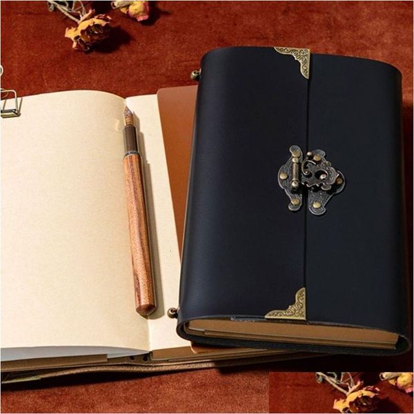 Quaderni all'ingrosso Vintage Pu Leather Notebook Diario Notepad Spiral Letteratura Note Book Carta sostituibile Journal Planner Cancelleria Dhxea