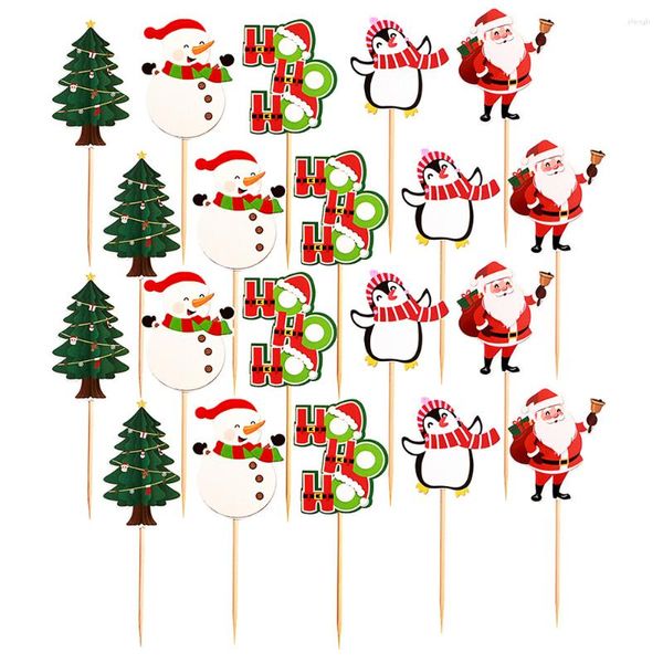 Garrafas de armazenamento 20 Pcs Árvore de Natal Topper Cartões de Festa Bolo Copo de Papel Inserir Boneco de Neve Festival Toppers Xmas