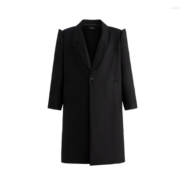 Jaquetas masculinas 23 a/w designer preto ombro blusão solto casual meados de comprimento outono casaco moda casaco de inverno