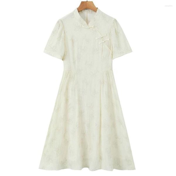 Платья больших размеров, женская одежда хорошего качества, винтажный Cheongsam с цветочным принтом в китайском стиле, цельный изогнутый, лето 2023