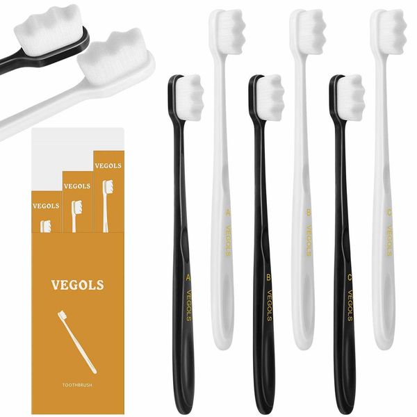 Zahnbürste VEGOLS Adult Ultra Soft Zahnbürste mit 20000 weichen Borsten (6er Pack) Mini Nano Handzahnbürste zum Schutz empfindliches Zahnfleisch schwarz/weißL2030907