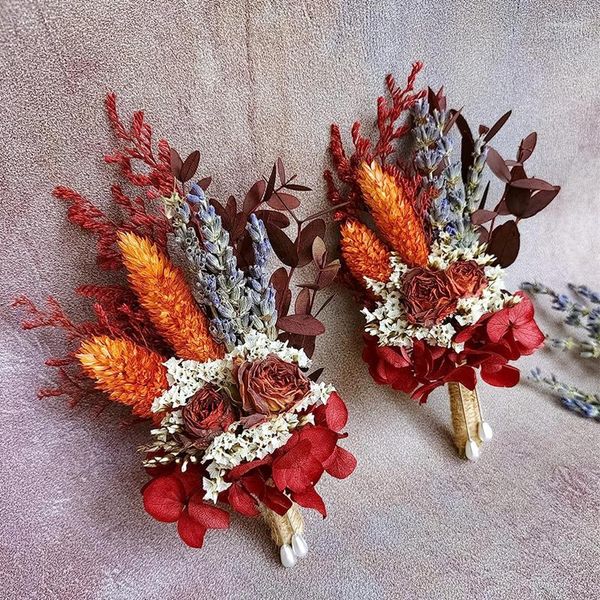 Flores decorativas decoração de casamento mini boutonniere seco noivo corsage boho dama de honra outono para homens estilo flor material ocasião
