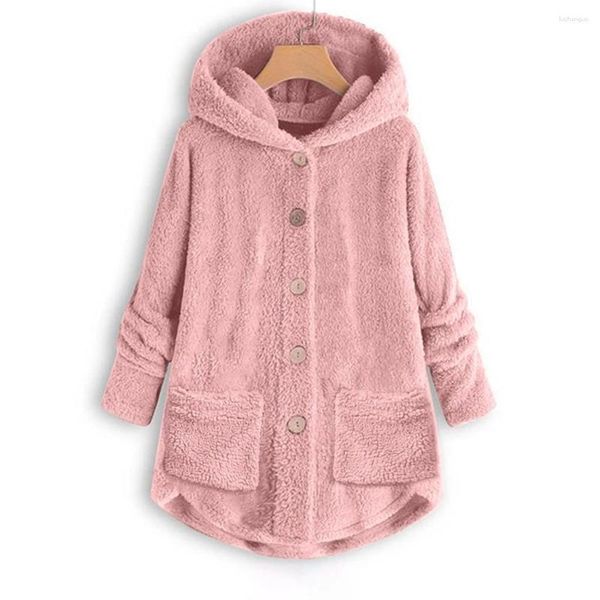 Giacche da donna Abito maglione in pile Donna Bottone H Top Cardigan ampio con cappuccio Cappotto di lana Giacca invernale Felpe con cappuccio