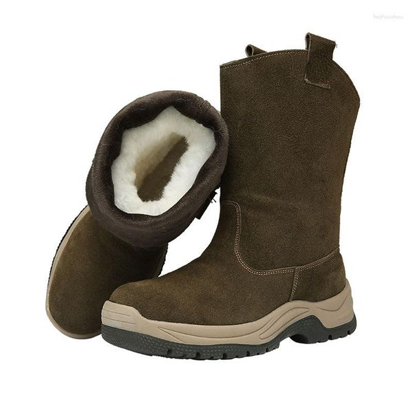 Botas neve homens integração de pele lã inverno ao ar livre couro genuíno impermeável anti-skid engrossado sapatos quentes para tendência