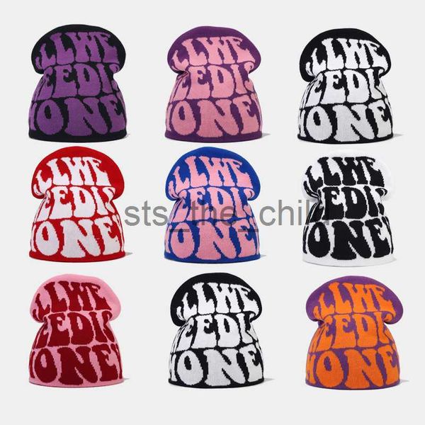 Beanie/Totenkopfkappen All We Need Is Money Beanies Hut Jacquard Buchstabe Strickmütze Y2K Hip Hop Pullover Bonnets Damen Herren Winter Elastisch Warm Skullies x0907