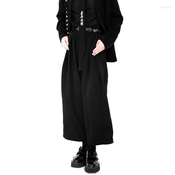 Herrenhose, lockere schwarze Caprihose mit weitem Bein, japanische Größe, hohe Taille, lässiger Rock, modisch, vielseitig, einfach ausgestellt