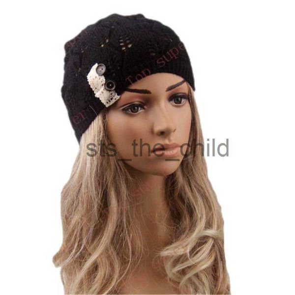 Berretto/berretti con teschio da donna moda berretto lavorato a maglia autunno turbante cappello bottone scava fuori berretto di pizzo da donna teschio femminile berretti cappelli berretto di maglia primavera x0907