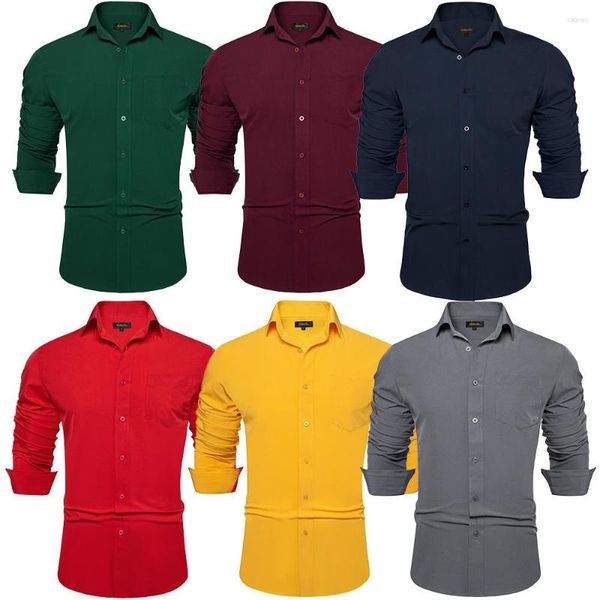 Camisas de vestido masculinas negócios casual algodão para homens roupas de manga longa mulheres blusa único remendo bolso escritório camisa social ternos