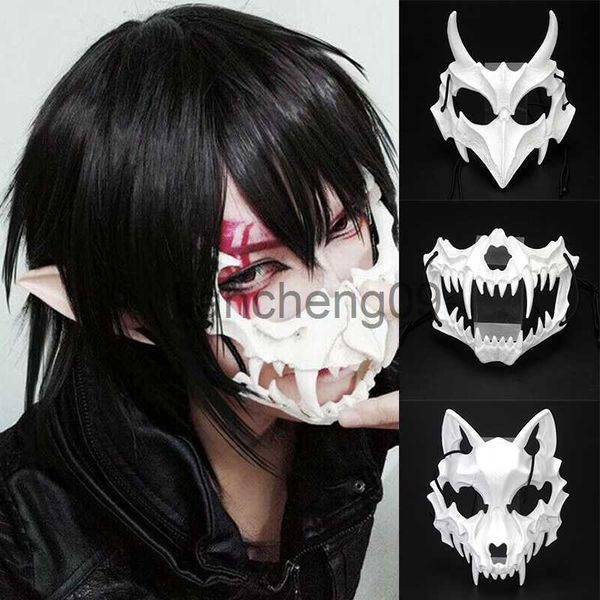 Partymasken Halloween-Maske Halbgesichtsmaske Cos Drachengott Fierce Tiger Night Fork Tengu Man Wolf Mask Performance Skull Masks x0907