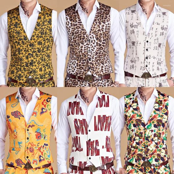 Coletes masculinos vestido para homens fino ajuste casual impresso sem mangas jaqueta casaco masculino formal colete terno colete