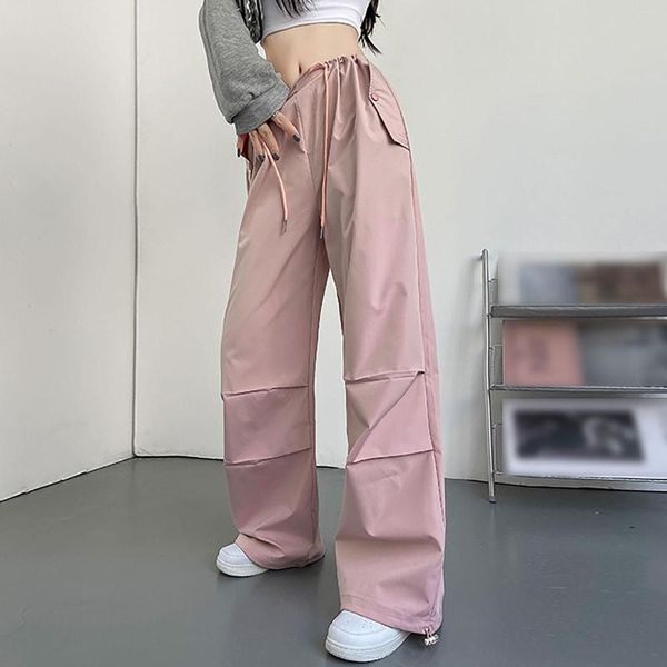 Calças femininas largas perna baggy cordão jogging sweatpants 2023 verão moda baixa ascensão calças elegante streetwear