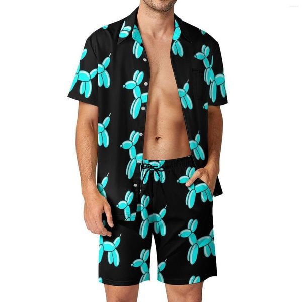 Tute da uomo Set da uomo con palloncini blu Stampa animalier Pantaloncini casual Estate Camicia da spiaggia retrò Set Design a maniche corte Abito di grandi dimensioni Regalo