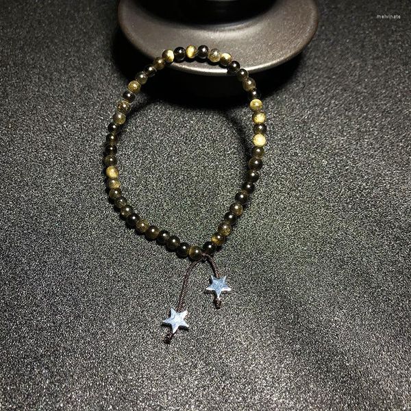 Bracciale con perline in pietra naturale con gioielli in filo, braccialetti intelligenti con stella d'oro obdidiana all'ingrosso da 4 mm, donne in cristallo per coppie