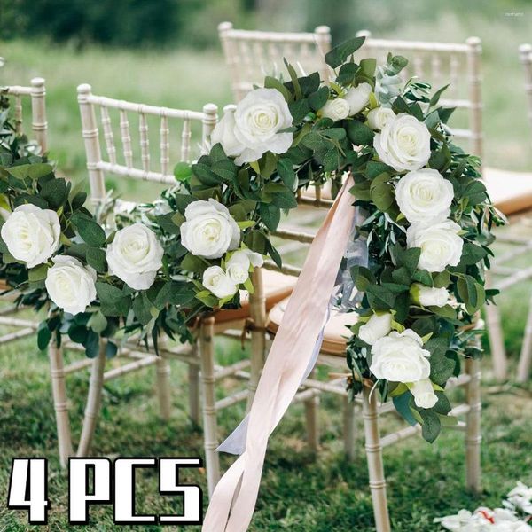 Dekorative Blumen, 4 Stück, künstliche Rosenreben, weiße Girlande aus Kunststoff, zum Aufhängen, Blumen-Rattan für Zuhause, Garten, Hochzeit, Party-Dekoration