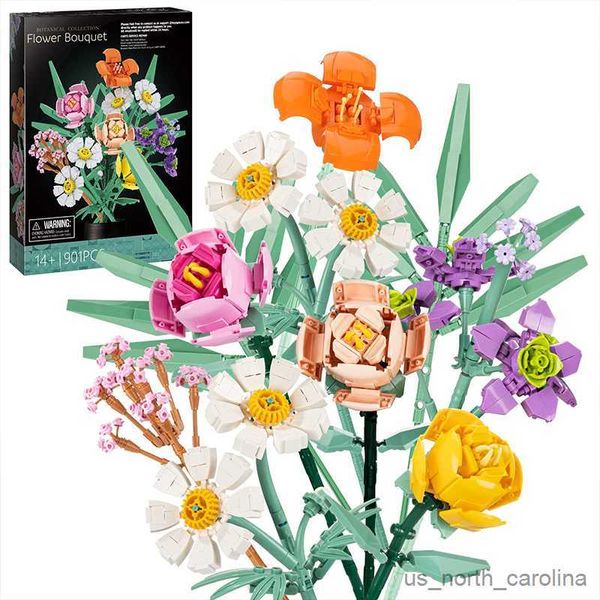 Blocchi Bouquet romantico Building Block Fai da te Fiore artificiale Costruzione Giocattolo Bouquet Decorazione Ragazze Regali per bambini R230907