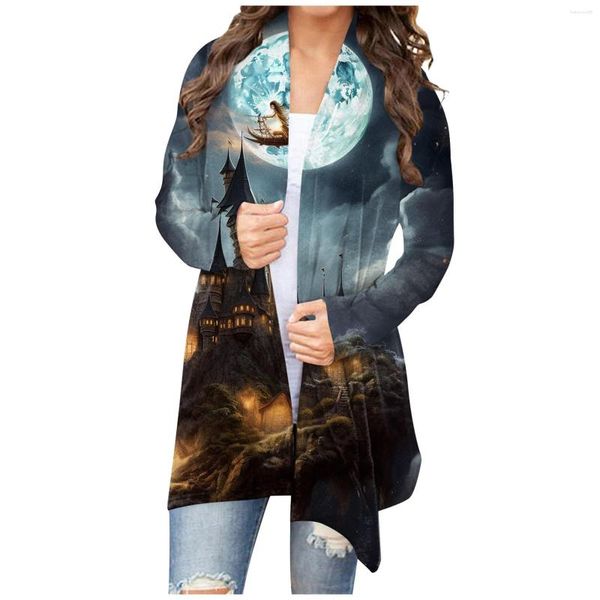 Hoodies femininos moda casual halloween impressão comprimento médio cardigan jaqueta casaco recortado y2k topos bonito regata roupas de luxo