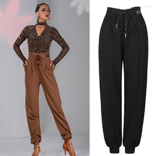 Abbigliamento da palco Pantaloni da danza moderna 2023 Pantaloni a vita alta con coulisse spessa Donna Abiti da pratica latina Costumi SL5709