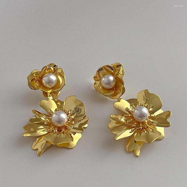 Ohrstecker Marke Metall Blume Für Frauen Vintage-Schmuck Weibliche Perle Ohrring Übertreibung Hip Hop Floral Bijoux