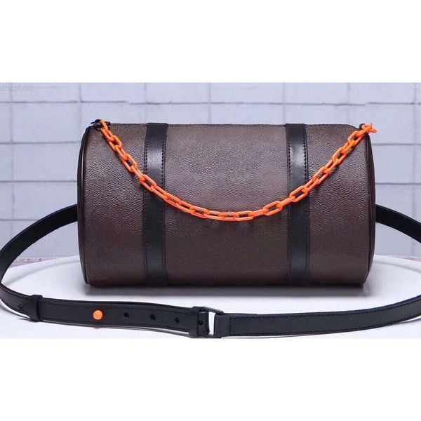 Designer homens e mulheres com o velho cilindro de flor diagonal bolsa de ombro borla pendurado corrente tambor esportes fitness luz travesseiro em relevo