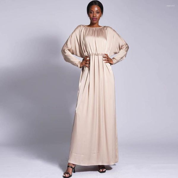 Roupas étnicas Outono Raglan Manga Muçulmana Robe Mulheres Abaya Casual Vestidos de Noite Sólida Cintura Elástica Dubai Kaftan Senhoras Islâmicas