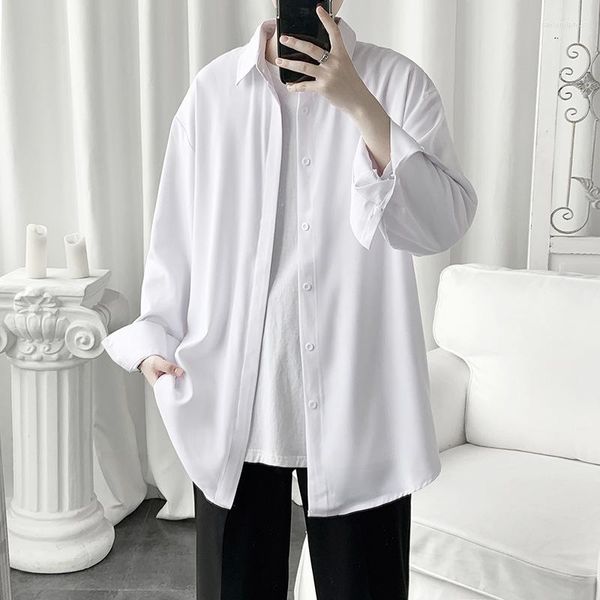 Мужские повседневные рубашки, модные корейские модные мужские рубашки с длинным рукавом, чисто белая рубашка из дышащей ткани, свободная тонкая мужская одежда для летних топов