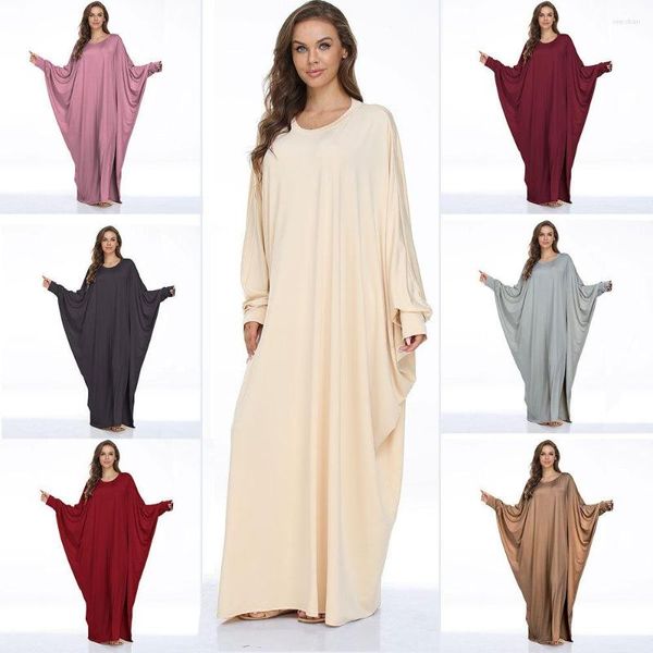 Abbigliamento etnico Ramadan Abiti musulmani Abaya per le donne Abito lungo solido vintage Abito da pipistrello da donna Vestito estivo Abiti casual a maniche lunghe