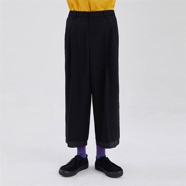 Мужские брюки, повседневные широкие брюки, модные тенденции, персонализированные двухслойные брюки, черные классические универсальные свободные прямые брюки