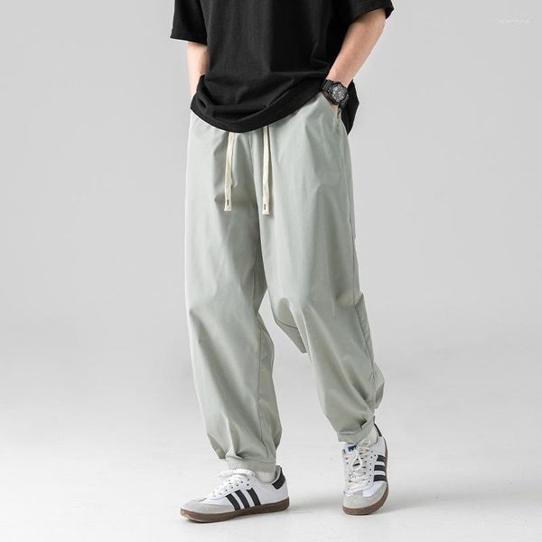 Мужские брюки HOUZHOU Ice Silk, мужские беговые летние уличные повседневные брюки большого размера, черные корейские уличные брюки в стиле хип-хоп, японский