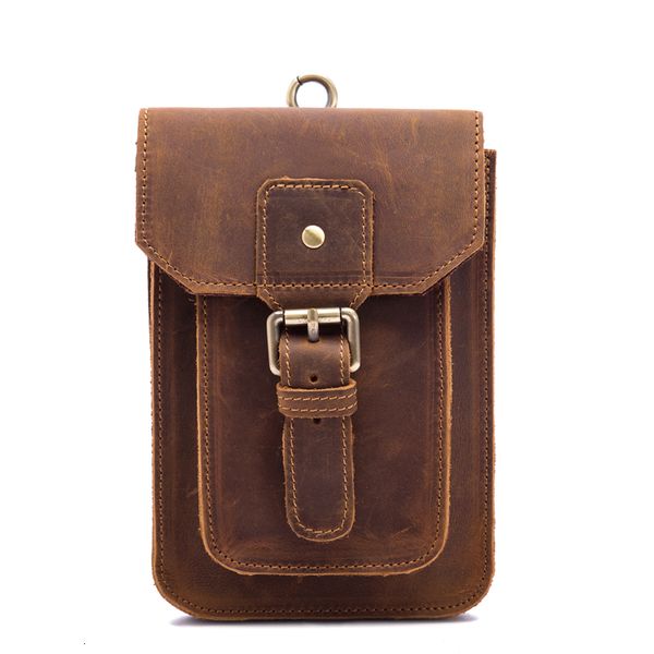 Taille Taschen Vintage Retro Stil Männer Crazy Horse Echtes Rindsleder Hüftgürtel Pack Fanny Telefon Geld Reisetasche 2034 2090 230906