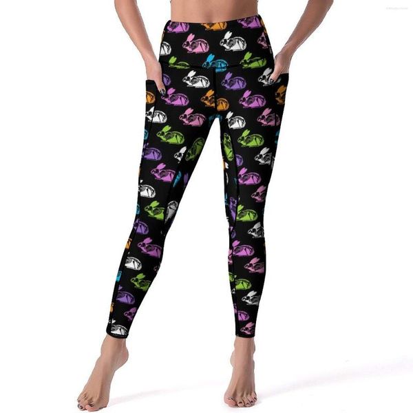 Pantaloni attivi Scheletro Conigli Leggings Tasche Stampa colorata Grafica Yoga Push Up Fitness Corsa Legging Sport elastico