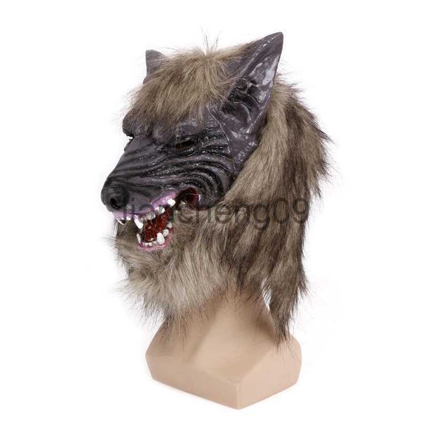 Máscaras de festa Halloween látex animal lobo cabeça com máscara de cabelo fantasia vestido festa assustador x0907