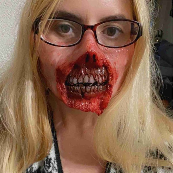 Maschere per feste Mezza maschera Maschera per il viso Cosplay Zombie Demone Puntelli di Halloween Festa Festival Costume Puntelli per feste e film Horror Ghoul Face x0907