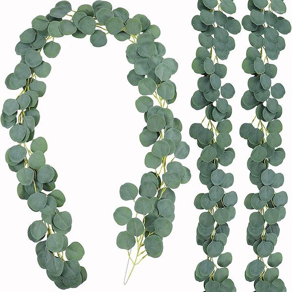 Flores decorativas Artificial Folhagem Verde Videiras Longo Faux Silk Rattan Eucalipto Garland para Arco de Casamento Home Room Garden Wall Decor