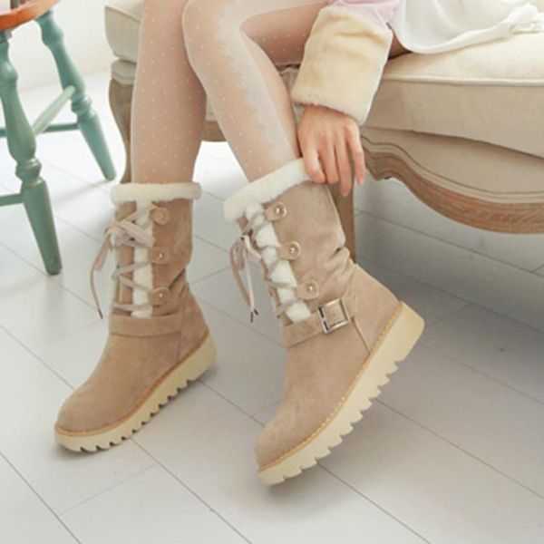 Botas tamanho grande mulheres sapatos tornozelo para senhoras mulher inverno maomao cinto fivela cruz cinta