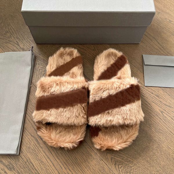 Designer de pele slides mulheres sandálias de lã clássico chinelos de inverno letras quente confortável fuzzy menina flip flop chinelo no468