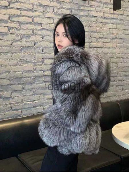 Pele feminina faux fur 2022 nova mulher de inverno moda luxo faux prata estilo coreano casaco de pele imitação de pele de raposa peludo quente casaco de pele com capuz mulheres x0907