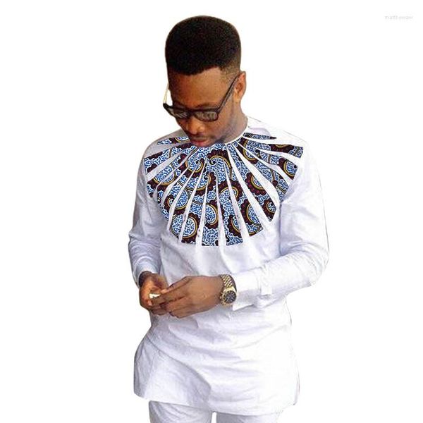 Camicie casual da uomo Splendido abbigliamento Patchwork Bianco da uomo Design in stile nazionale africano Top maschili Abiti da sposa
