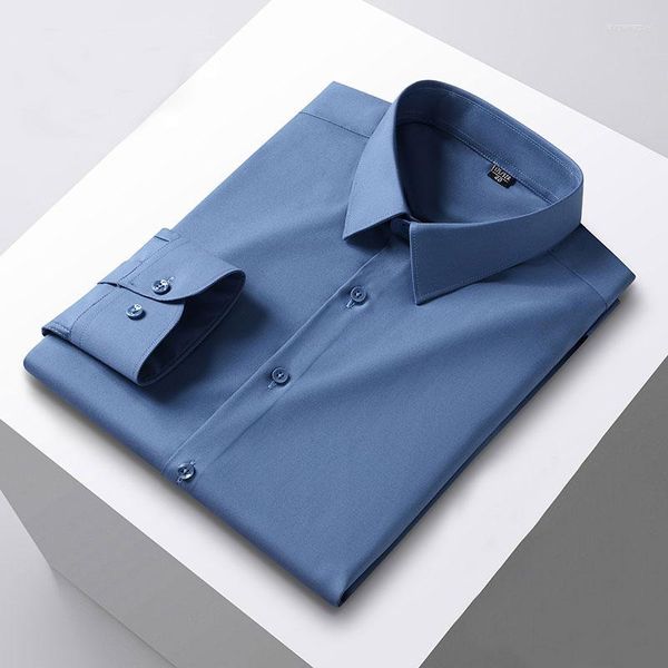 Camisas de vestido masculinas high-end manga longa simples macio respirável qualidade luxo negócios trabalho social inteligente camisa casual não-ferro