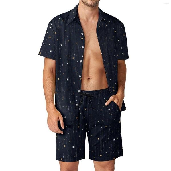 Мужские спортивные костюмы Star Starlight Мужские комплекты Ночной узор Повседневная рубашка Комплект Гавайские пляжные шорты Летний дизайн Костюм из двух частей Одежда больших размеров