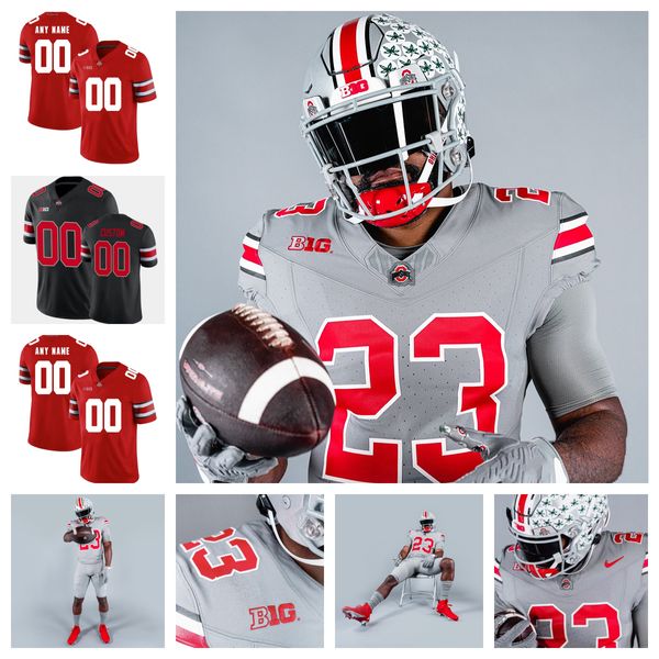 Marvin Harrison Jr. OSU Ohio State Buckeyes 2023-24 Maglia da calcio grigia NCAA 7 C.J. Stroud Justin Fields Chris Olave Joey Bosa Treveyon