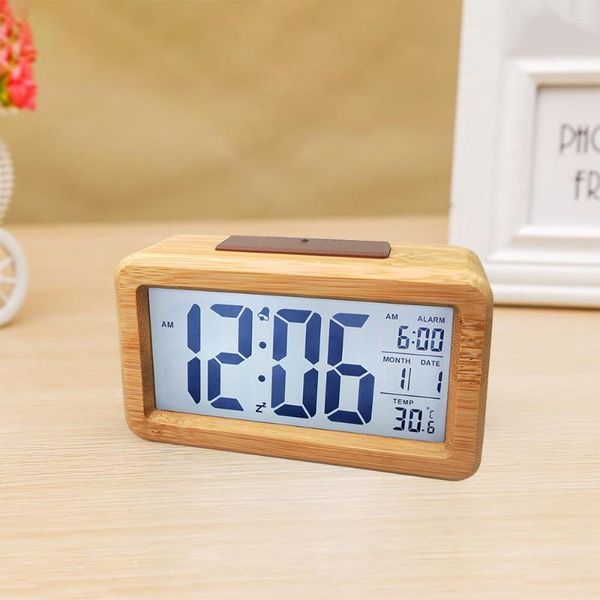 Orologi da tavolo Orologio elettronico Allarme da scrivania in legno massello Moda Luce Sensore intelligente Decorazione retrò per la casa LED digitale