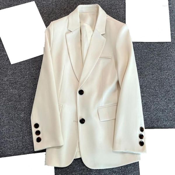 Ternos femininos femininos casaco de escritório lapela mangas compridas botões terno punhos bolsos com aba jaqueta outono cor sólida dois workwear