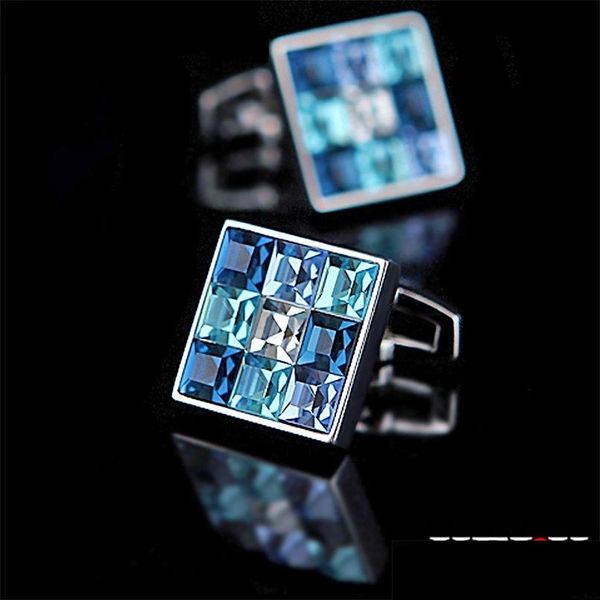 Abotoaduras Kflk Jóias Camisa Cufflink para Mens Marca Moda Azul Cristal Link Luxo Noivo Botão Convidados de Alta Qualidade Drop Delivery Dh6S9